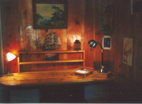 the study in the cottage at the retreat: cabins on the river in the forest at Gathering Light ... a retreat for nature lovers located in southern oregon near crater lake national park and klamath basin birding trails. cabins, tree houses, rv camping and vacation rentals in the forest on the river near crater lake national park and klamath basin birding trails.