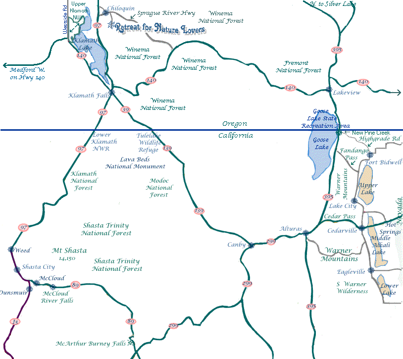 map for the surprise valley, california outback tour.