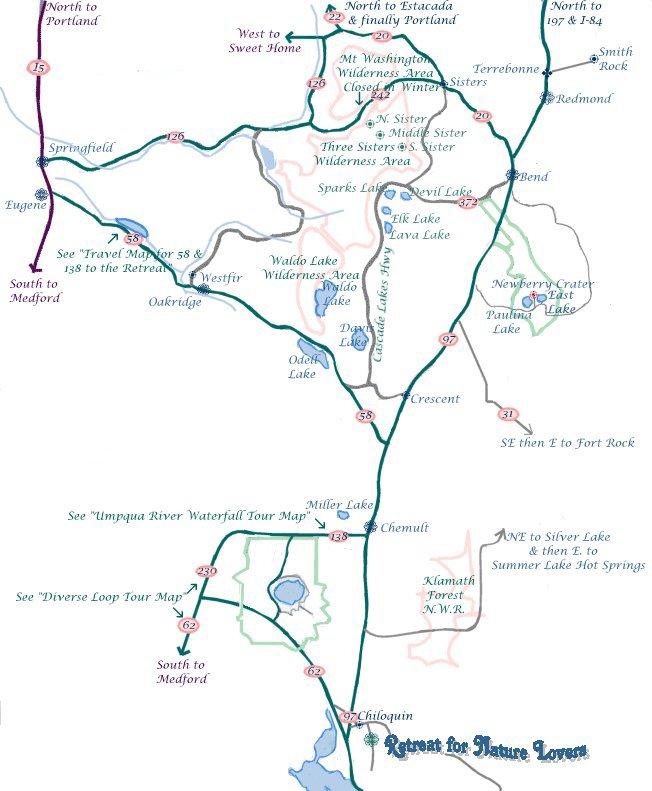 map for the west cascades national scenic byway travel directions to the retreat.